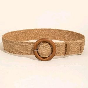 Round Buckle Straw Belt